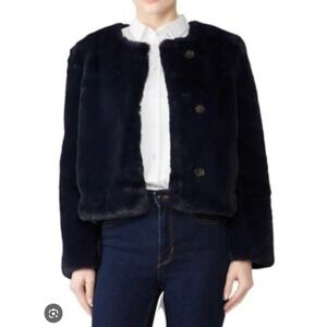 J Crew faux fur cropped jacket Navy blue size XS